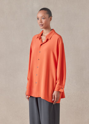 slim a-line back pleat shirt with collar-long plus