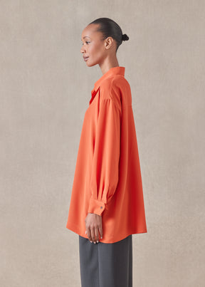 slim a-line back pleat shirt with collar-long plus