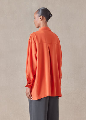 slim a-line back pleat shirt with collar-long plus