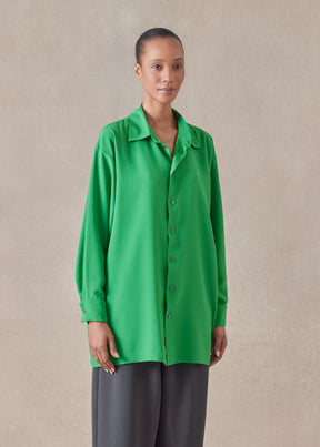 slim a-line back pleat shirt with collar-long plus
