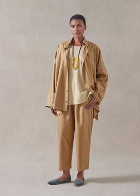 silk cashmere wide a-line shirt jacket with collar - long