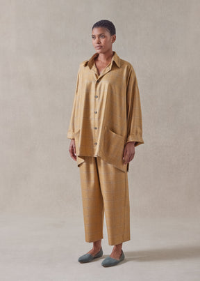 silk cashmere wide a-line shirt jacket with collar - long