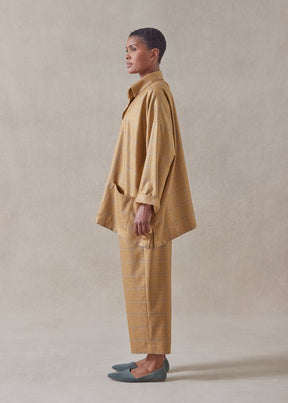 silk cashmere wide a-line shirt jacket with collar - long