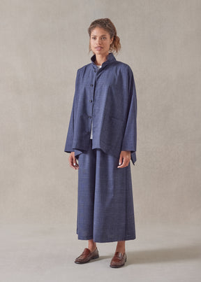 wool linen wide longer back double stand collar shirt jacket - mid plus