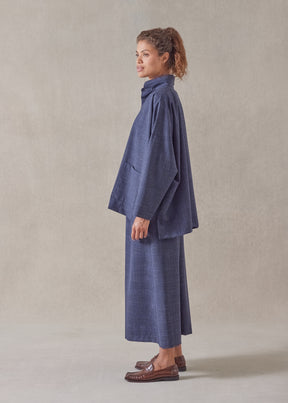 wool linen wide longer back double stand collar shirt jacket - mid plus