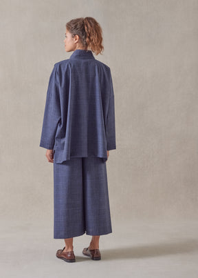 wool linen wide longer back double stand collar shirt jacket - mid plus