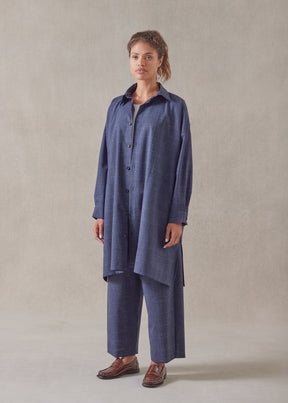 wool linen wide a-line shirt jacket with collar - very long with slits