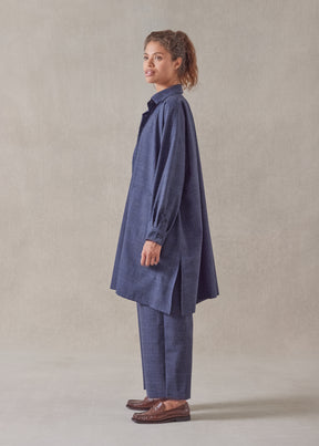 wool linen wide a-line shirt jacket with collar - very long with slits