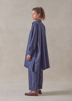 wool linen wide a-line shirt jacket with collar - very long with slits