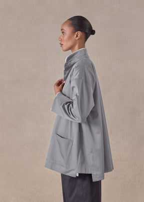 cotton stretch slim a-line double stand collar jacket with stepped insert - long (greypale)