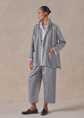 cotton stretch slim a-line double stand collar jacket with stepped insert - long (greypale)