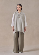 cashmere a-line sleeveless cross over v-neck - long