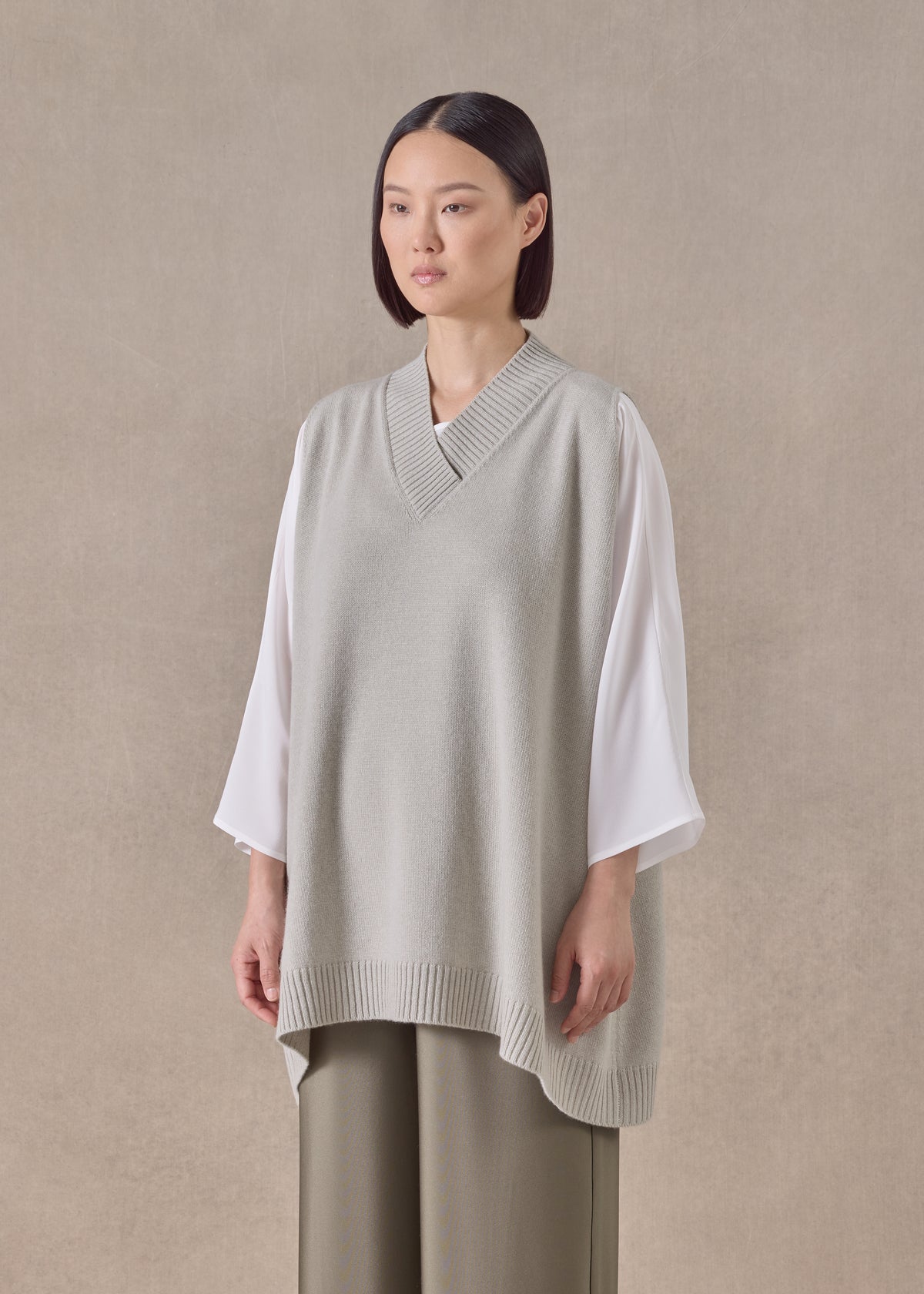 cashmere a-line sleeveless cross over v-neck - long