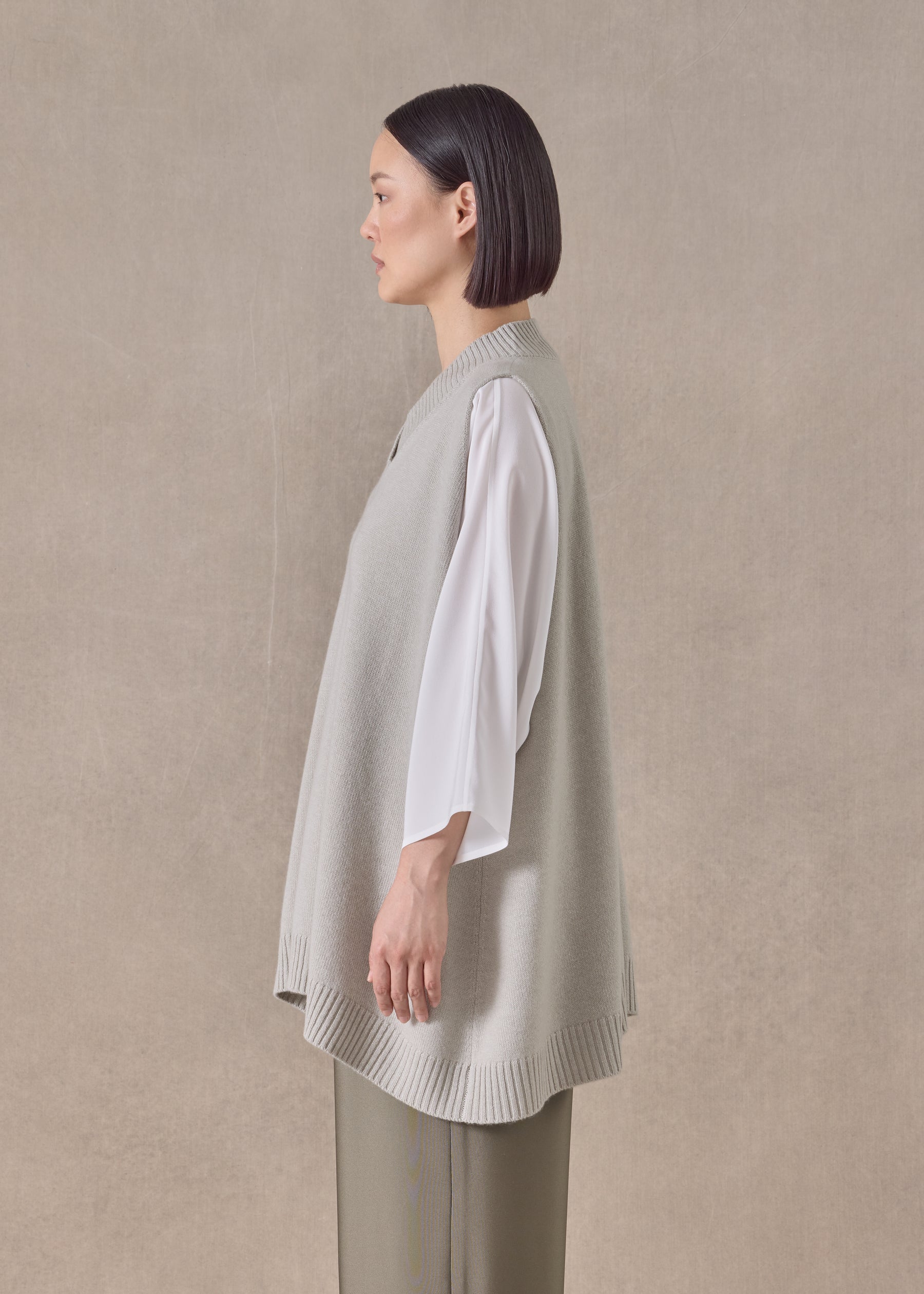 cashmere a-line sleeveless cross over v-neck - long