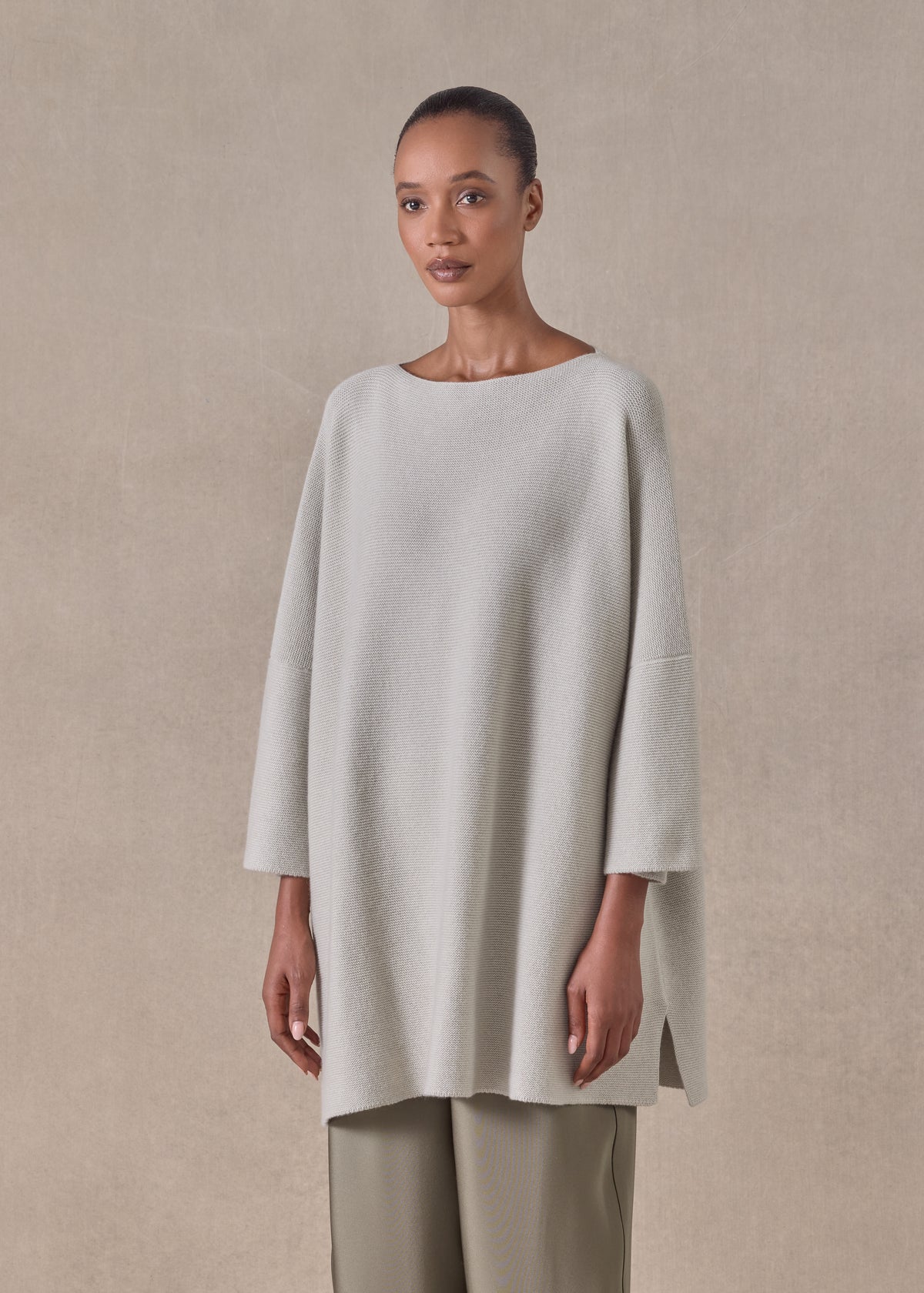 cashmere slash neck 3/4 sleeve sweater - long plus with slits