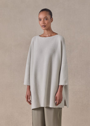 cashmere slash neck 3/4 sleeve sweater - long plus with slits