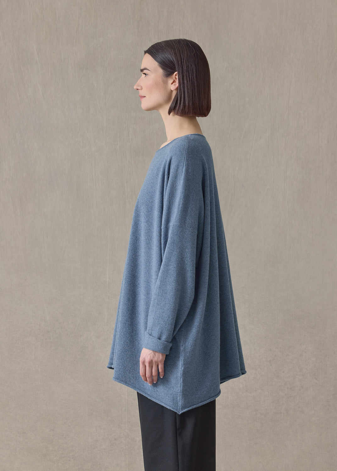 cashmere a-line bateau neck sweater - long (denim)