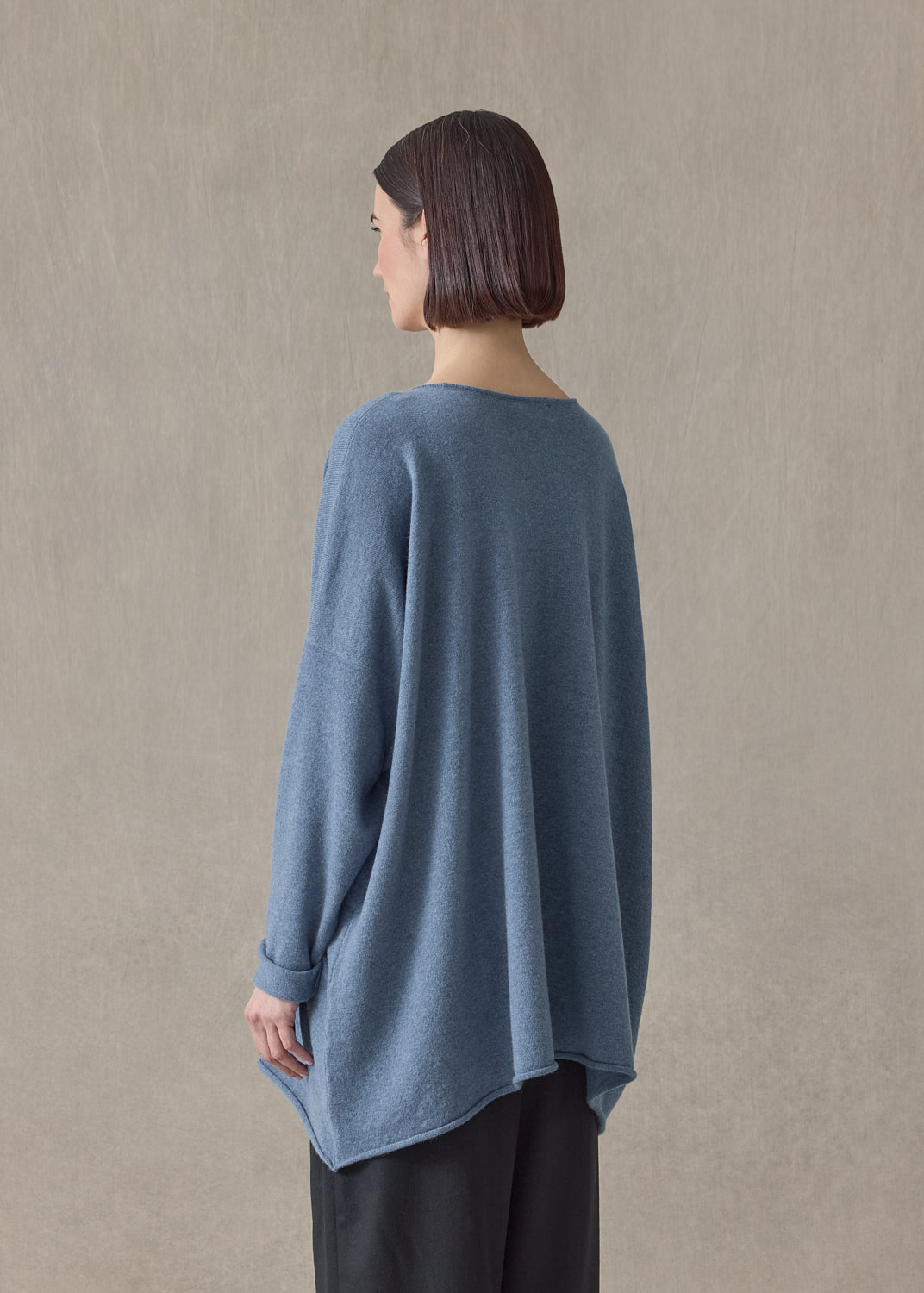 cashmere a-line bateau neck sweater - long (denim)