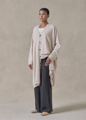 cashmere wide v neck cardigan - 3/4 length