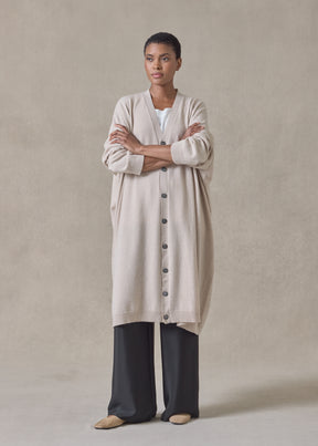 cashmere wide v neck cardigan - 3/4 length