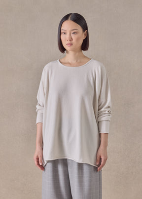 cashmere slim sleeve raw edge bateau neck - mid plus