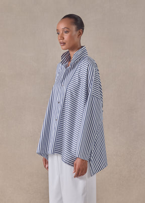 cotton wide longer back double stand collar shirt - mid plus (panelled)