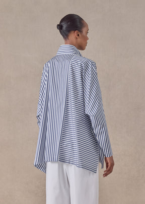 cotton wide longer back double stand collar shirt - mid plus (panelled)