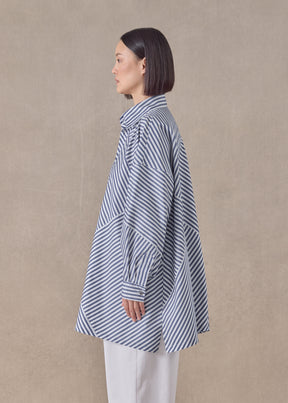 cotton wide a-line shirt with collar - long (patchwork)