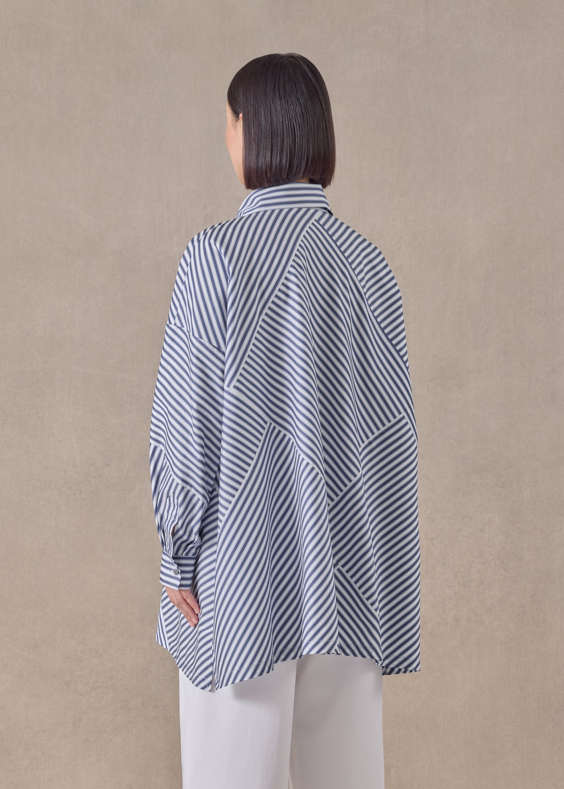 cotton wide a-line shirt with collar - long (patchwork)