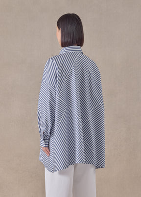 cotton wide a-line shirt with collar - long (patchwork)