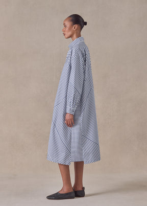 cotton slim a-line long sleeve shirt dress with collar and stepped insert -3/4 length (patchwork)