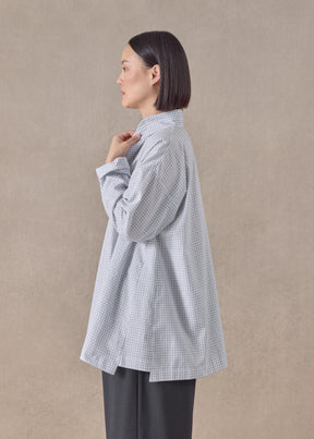 cotton slim a-line shirt with double stand collar and stepped insert - long