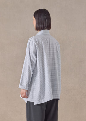cotton slim a-line shirt with double stand collar and stepped insert - long
