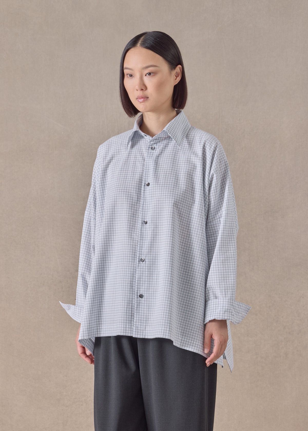cotton wide longer back shirt with collar - mid plus