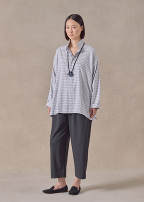 cotton slim a-line shirt with double stand collar and stepped insert - long