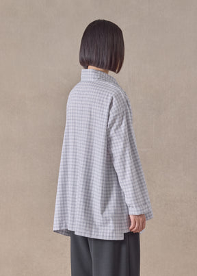 cotton slim a-line shirt with double stand collar and stepped insert - long
