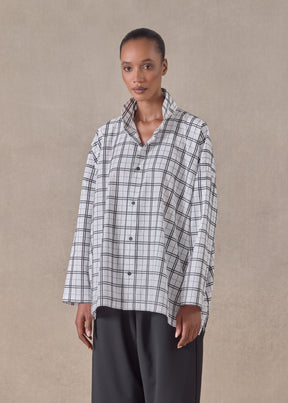 cotton wide longer back shirt with double stand collar - mid plus