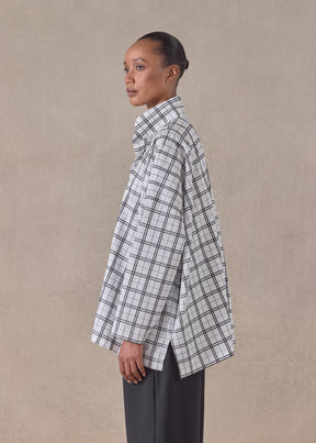 cotton wide longer back shirt with double stand collar - mid plus