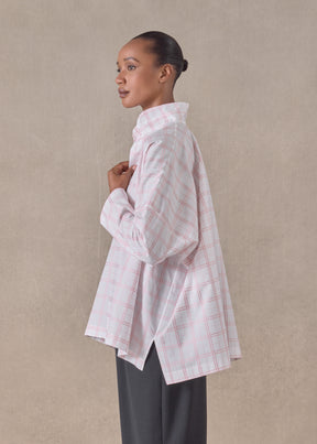 cotton wide longer back shirt with double stand collar - mid plus