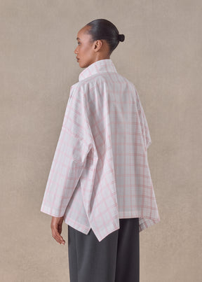 cotton wide longer back shirt with double stand collar - mid plus