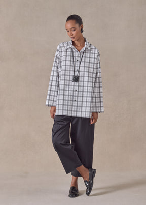 cotton slim a-line shirt with collar and stepped insert - long