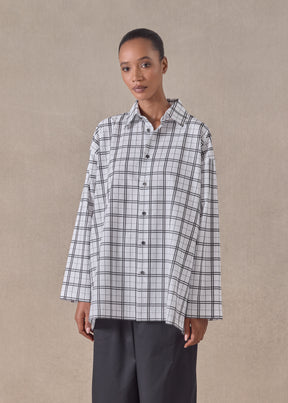 cotton slim a-line shirt with collar and stepped insert - long