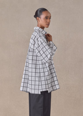 cotton slim a-line shirt with collar and stepped insert - long