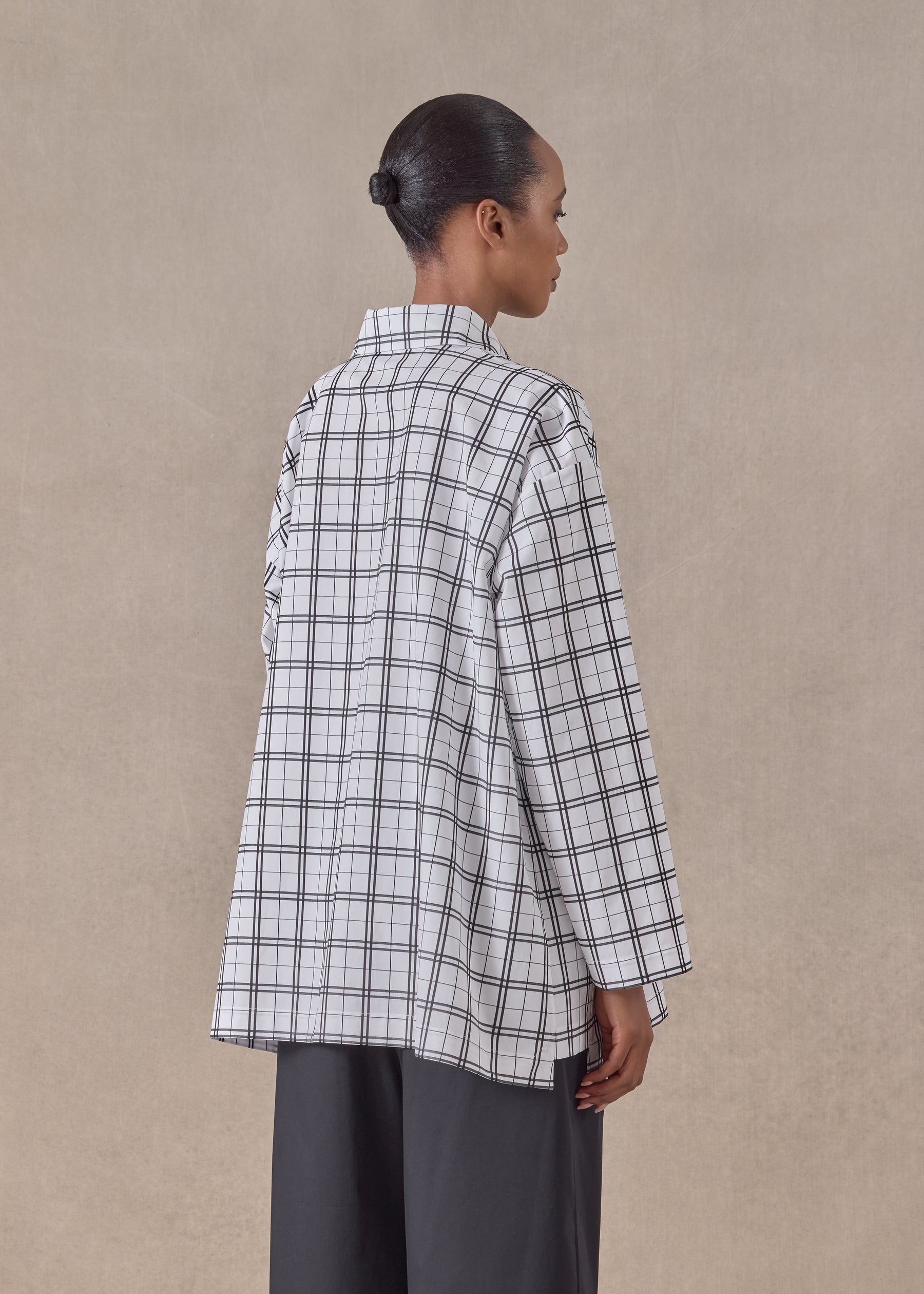 cotton slim a-line shirt with collar and stepped insert - long