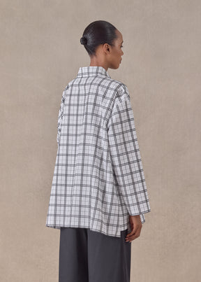 cotton slim a-line shirt with collar and stepped insert - long