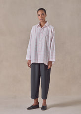 cotton slim a-line shirt with collar and stepped insert - long