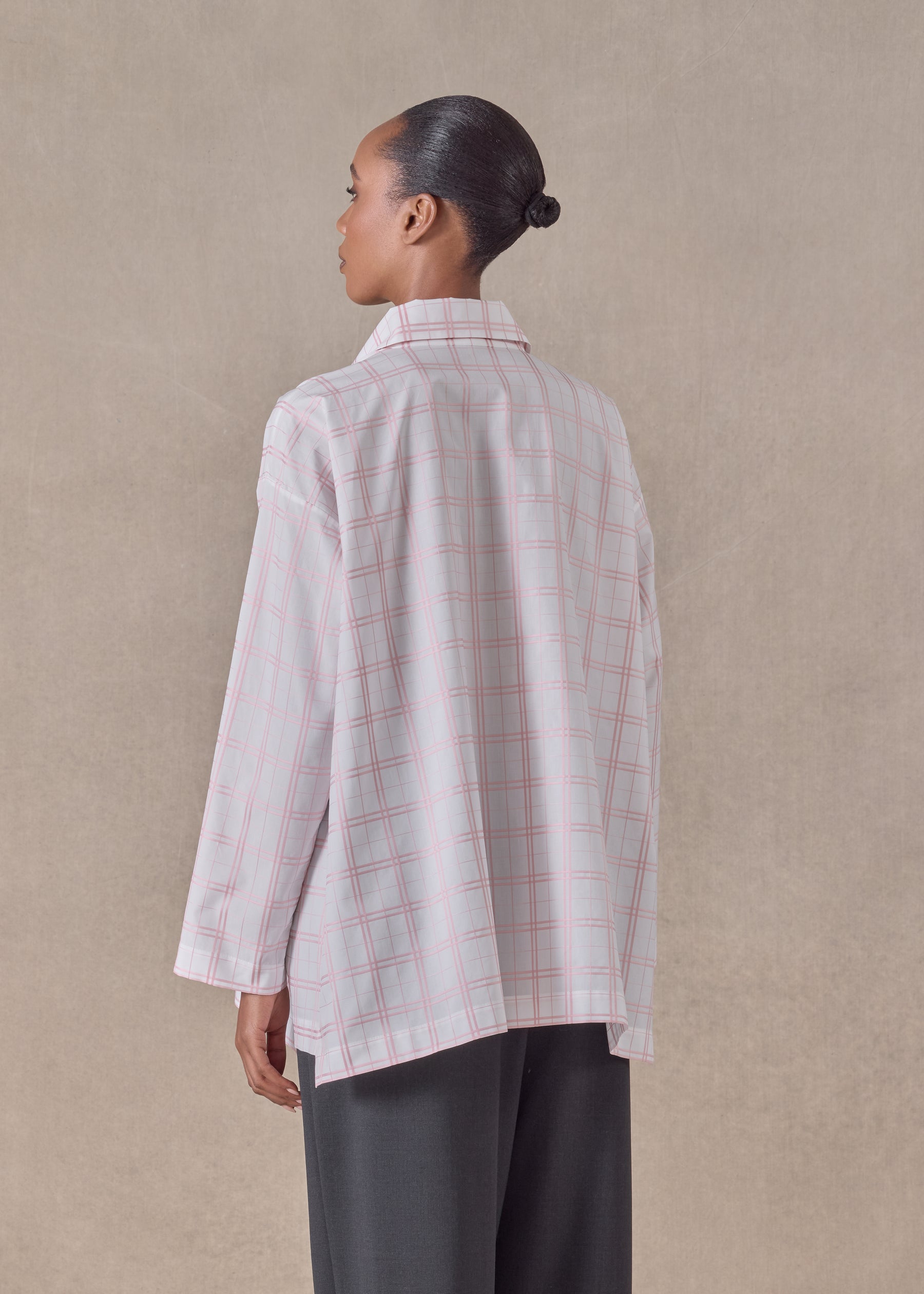 cotton slim a-line shirt with collar and stepped insert - long