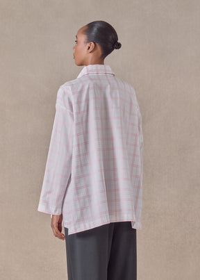 cotton slim a-line shirt with collar and stepped insert - long