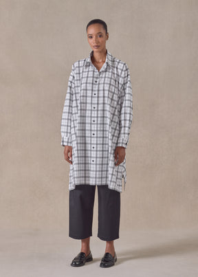 cotton wide a-line shirt with collar - very long with slits