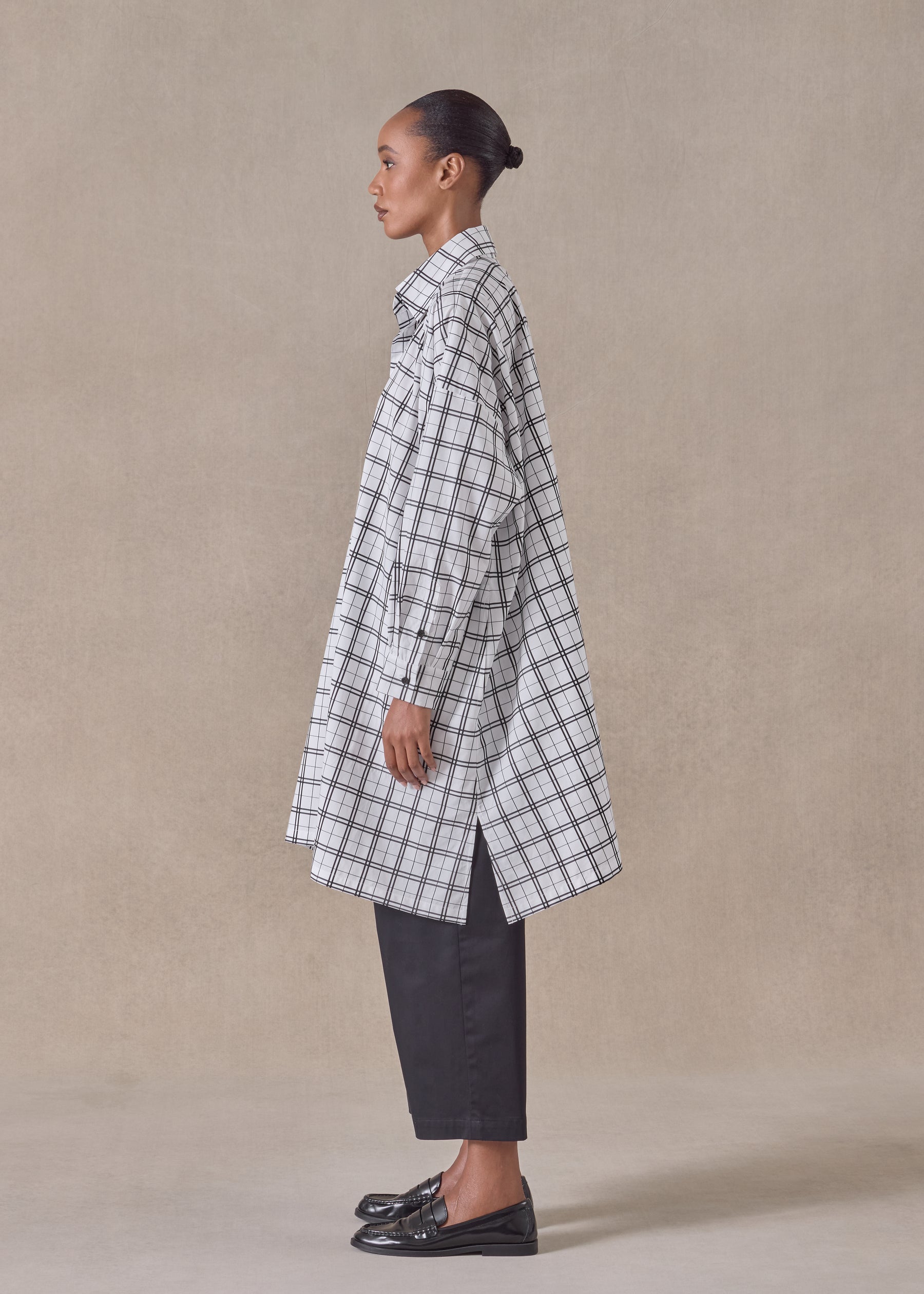 cotton wide a-line shirt with collar - very long with slits